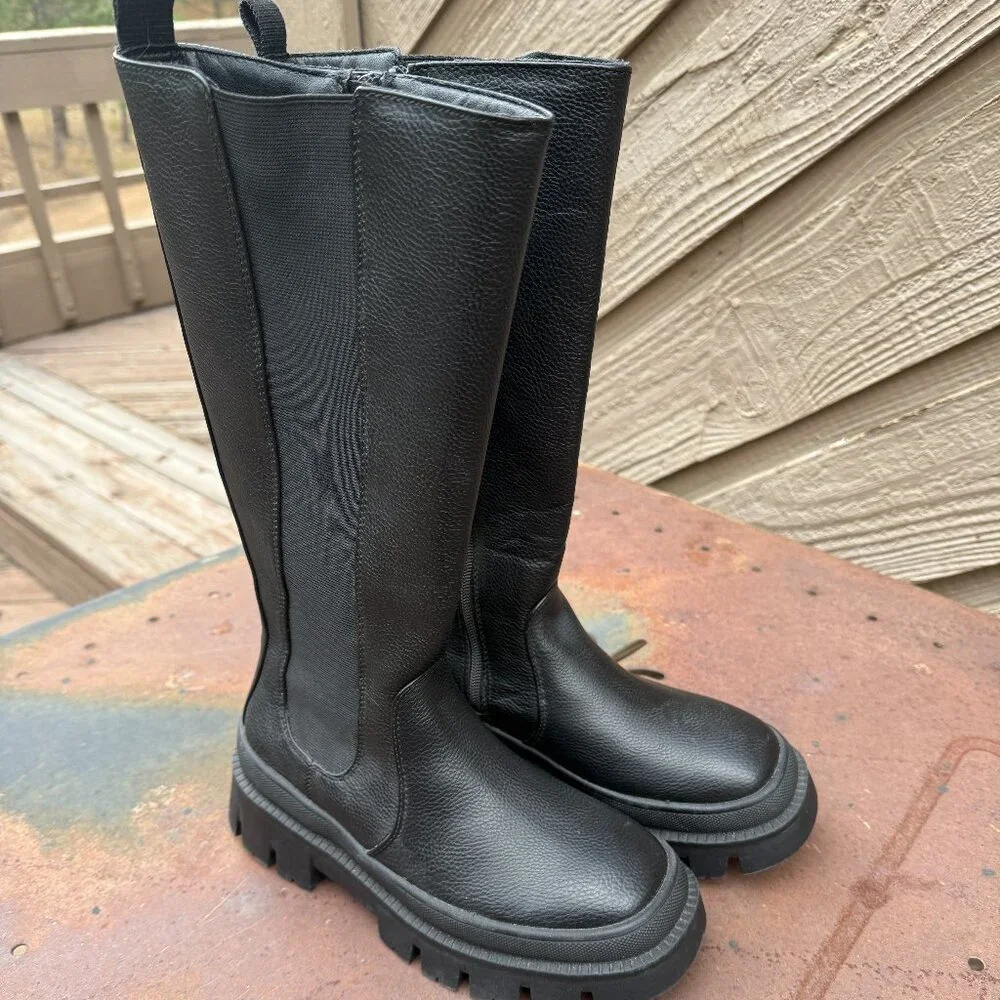 EUC a new day Corene Tall, Black Chunky Lug Sole Boots